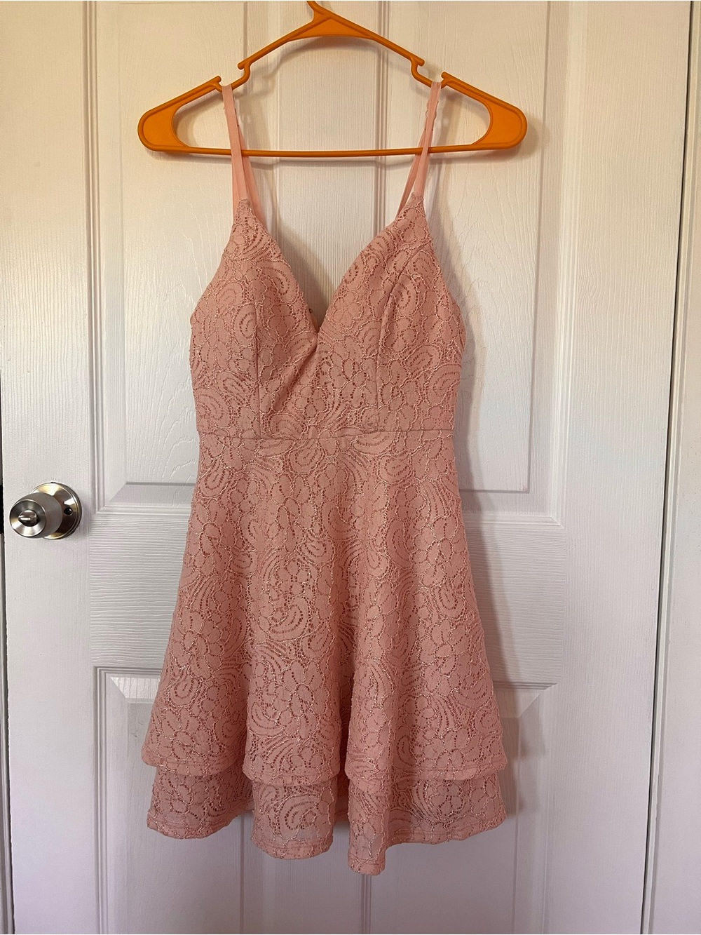 Francesca's Collections Blush Pink Lace Spaghetti Strap Dress